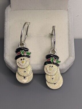 Glitter Enamel Snowman Holiday Earrings Festive Winter Christmas Cute Statement